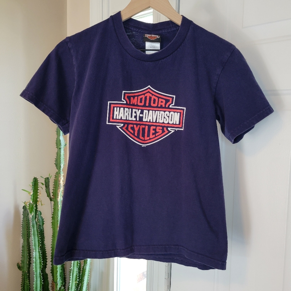Harley-Davidson Blue Orlando Florida Biker Cotton T-shirt, 12-14Y Youth Large